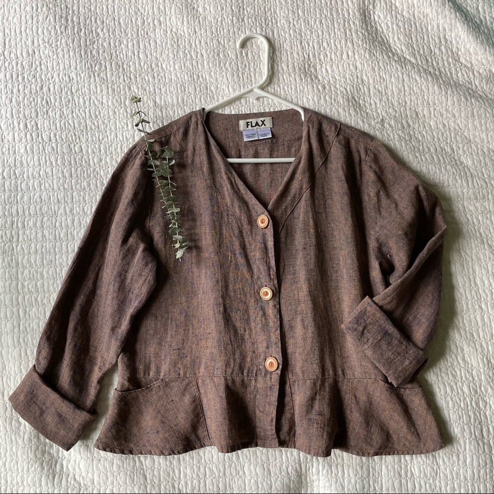 FLAX Linen Jeanne Engelhart V-Neck Button-Up Top